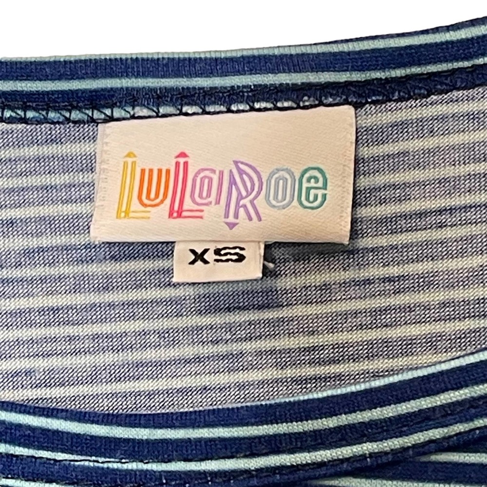 LuLaRoe Tunic Top Size XS Blue White Striped Womens Stretch‎ Blend SS T-Shirt - Picture 6 of 9